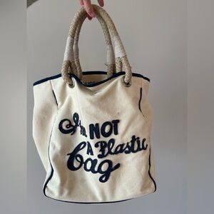 Anya Hindmarch Cream and Navy Canvas Tote